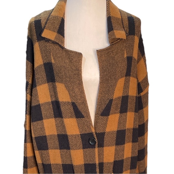 Zara Knit Buffalo Check Trench Sweater Jacket Brown Black Size Small - Picture 5 of 14